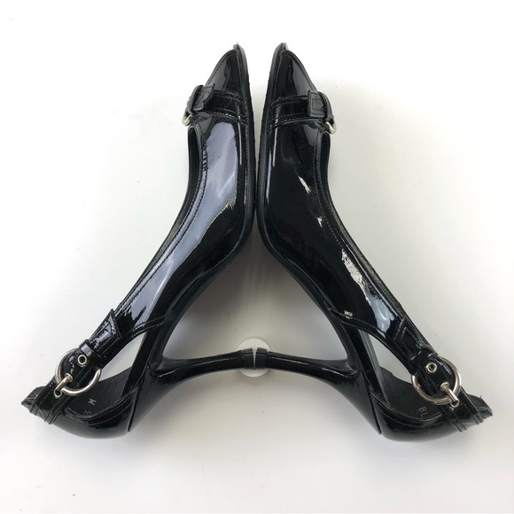 STUART Weitzman patent heels patent pumps with buckle and cutout detail Size 8.5 - Picture 4 of 11